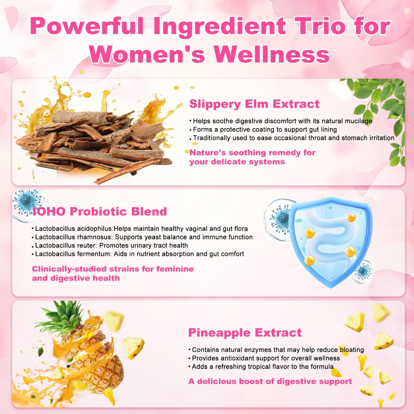 IOHO Her Juicy Feminine Probiotics Gummies-All in One Solution with Slippery Elm and Prebiotics&Lactobacillus Probiotic Blend for Women'S Ph Balance and Dryness-Hawaiian Pineapple Gummies 60 Count Women’S Probiotics - Supplement Healthcare