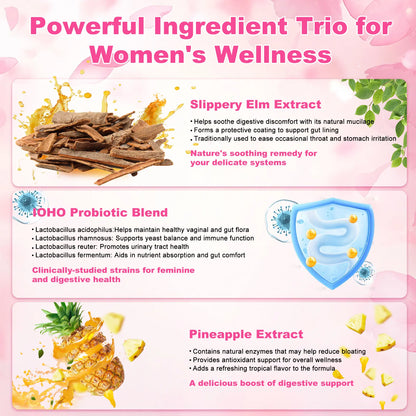 IOHO Her Juicy Feminine Probiotics Gummies-All in One Solution with Slippery Elm and Prebiotics&Lactobacillus Probiotic Blend for Women'S Ph Balance and Dryness-Hawaiian Pineapple Gummies 60 Count Women’S Probiotics - Supplement Healthcare