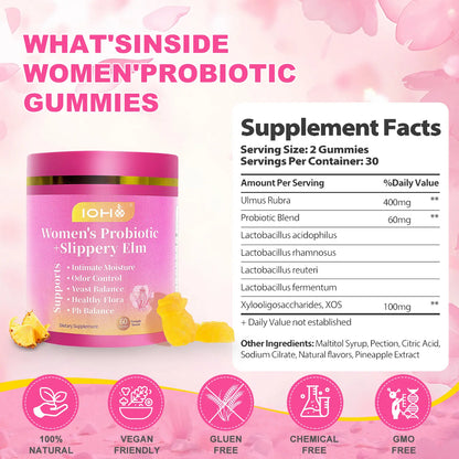 IOHO Her Juicy Feminine Probiotics Gummies-All in One Solution with Slippery Elm and Prebiotics&Lactobacillus Probiotic Blend for Women'S Ph Balance and Dryness-Hawaiian Pineapple Gummies 60 Count Women’S Probiotics - Supplement Healthcare