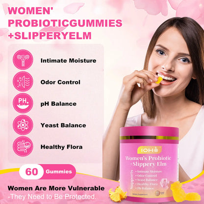 IOHO Her Juicy Feminine Probiotics Gummies-All in One Solution with Slippery Elm and Prebiotics&Lactobacillus Probiotic Blend for Women'S Ph Balance and Dryness-Hawaiian Pineapple Gummies 60 Count Women’S Probiotics - Supplement Healthcare
