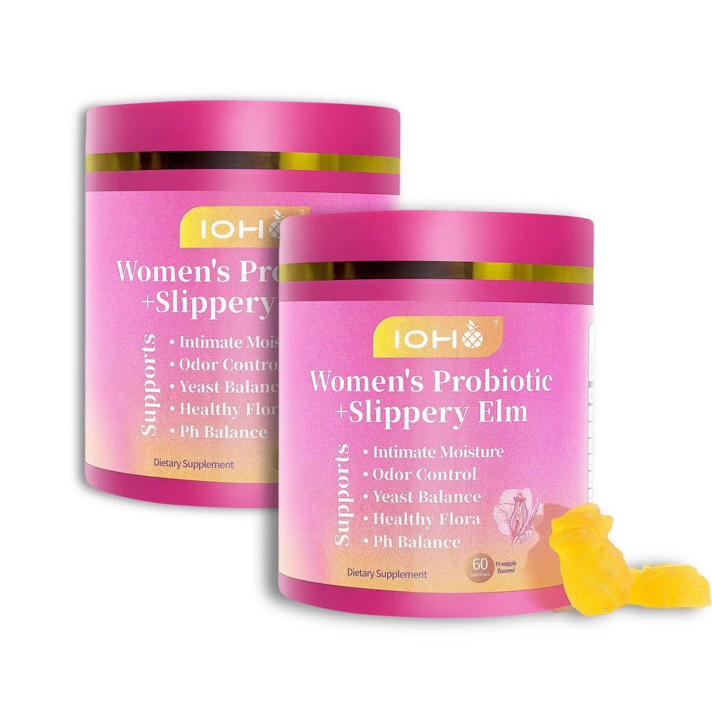 IOHO Her Juicy Feminine Probiotics Gummies-All in One Solution with Slippery Elm and Prebiotics&Lactobacillus Probiotic Blend for Women'S Ph Balance and Dryness-Hawaiian Pineapple Gummies 60 Count Women’S Probiotics - Supplement Healthcare