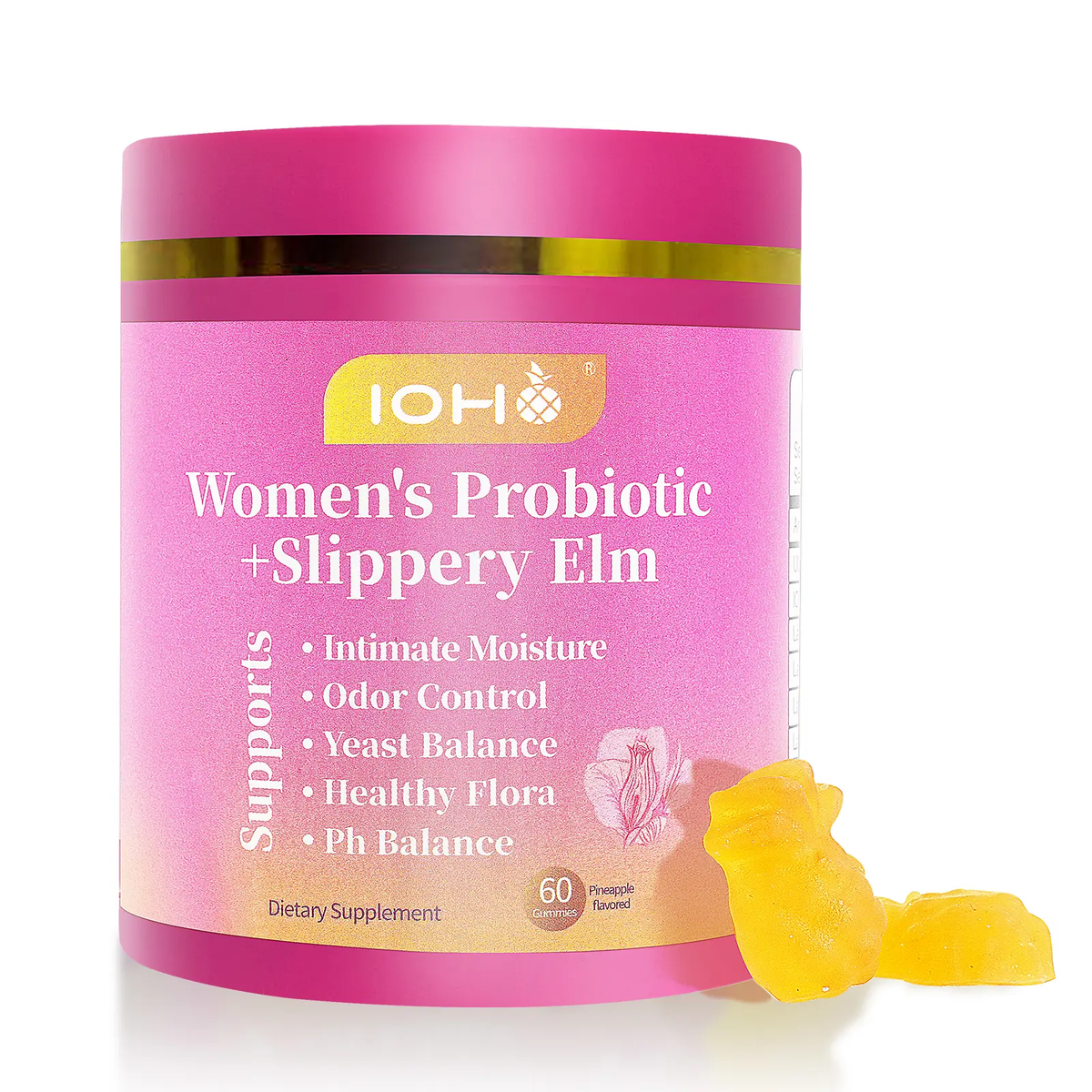 IOHO Her Juicy Feminine Probiotics Gummies-All in One Solution with Slippery Elm and Prebiotics&Lactobacillus Probiotic Blend for Women'S Ph Balance and Dryness-Hawaiian Pineapple Gummies 60 Count Women’S Probiotics - Supplement Healthcare