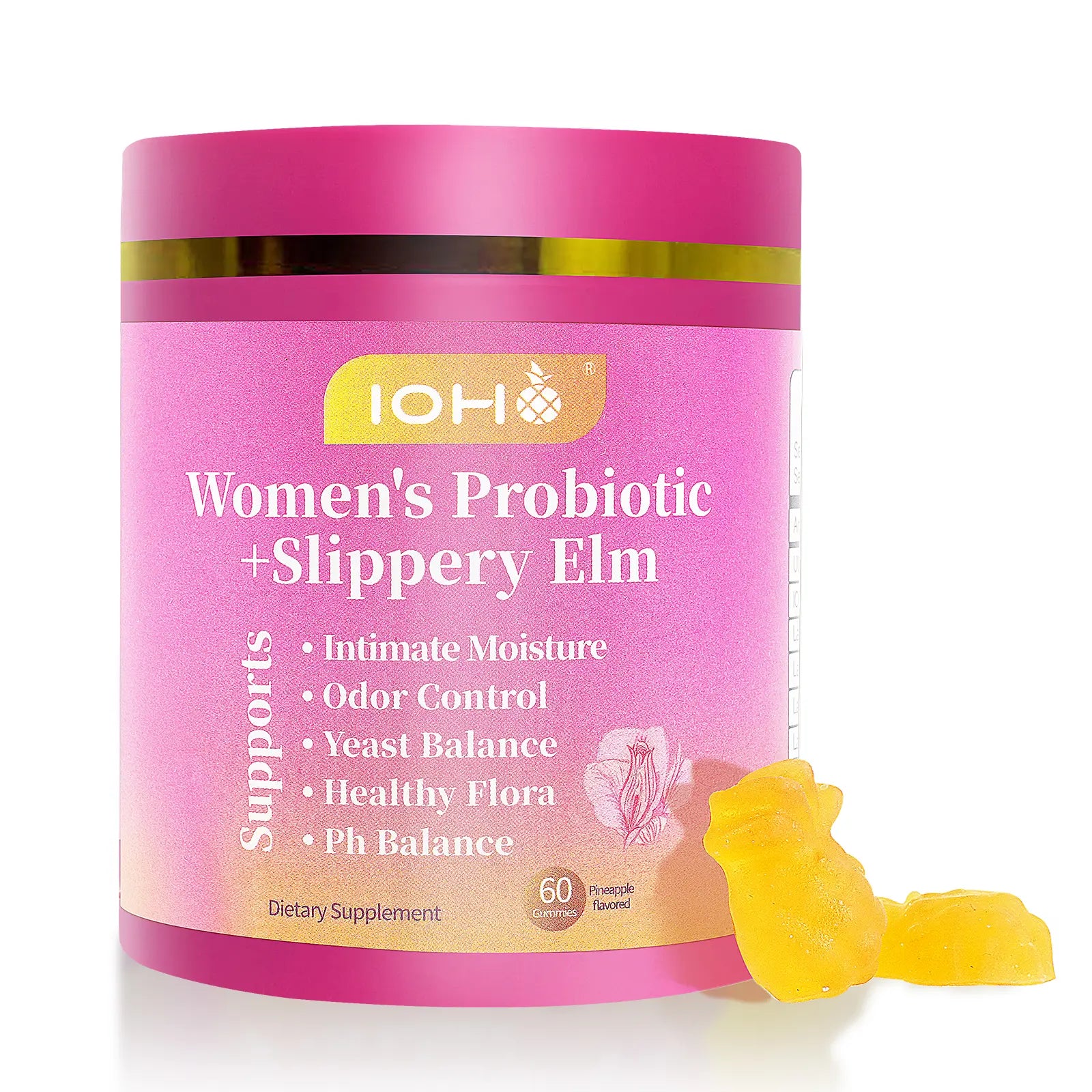 IOHO Her Juicy Feminine Probiotics Gummies-All in One Solution with Slippery Elm and Prebiotics&Lactobacillus Probiotic Blend for Women'S Ph Balance and Dryness-Hawaiian Pineapple Gummies 60 Count Women’S Probiotics - Supplement Healthcare
